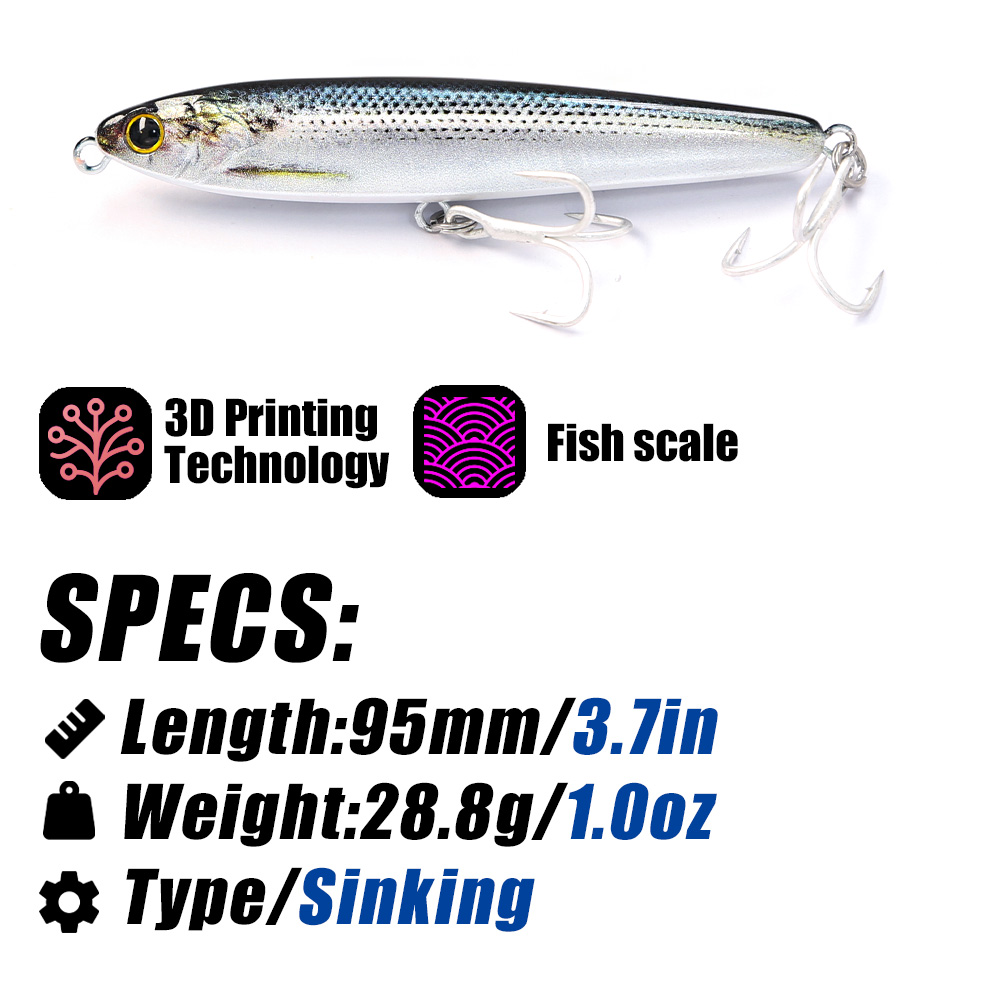 B&U Sinking Pencil Fishing Lur - Fishing Hook Treble recension och pris